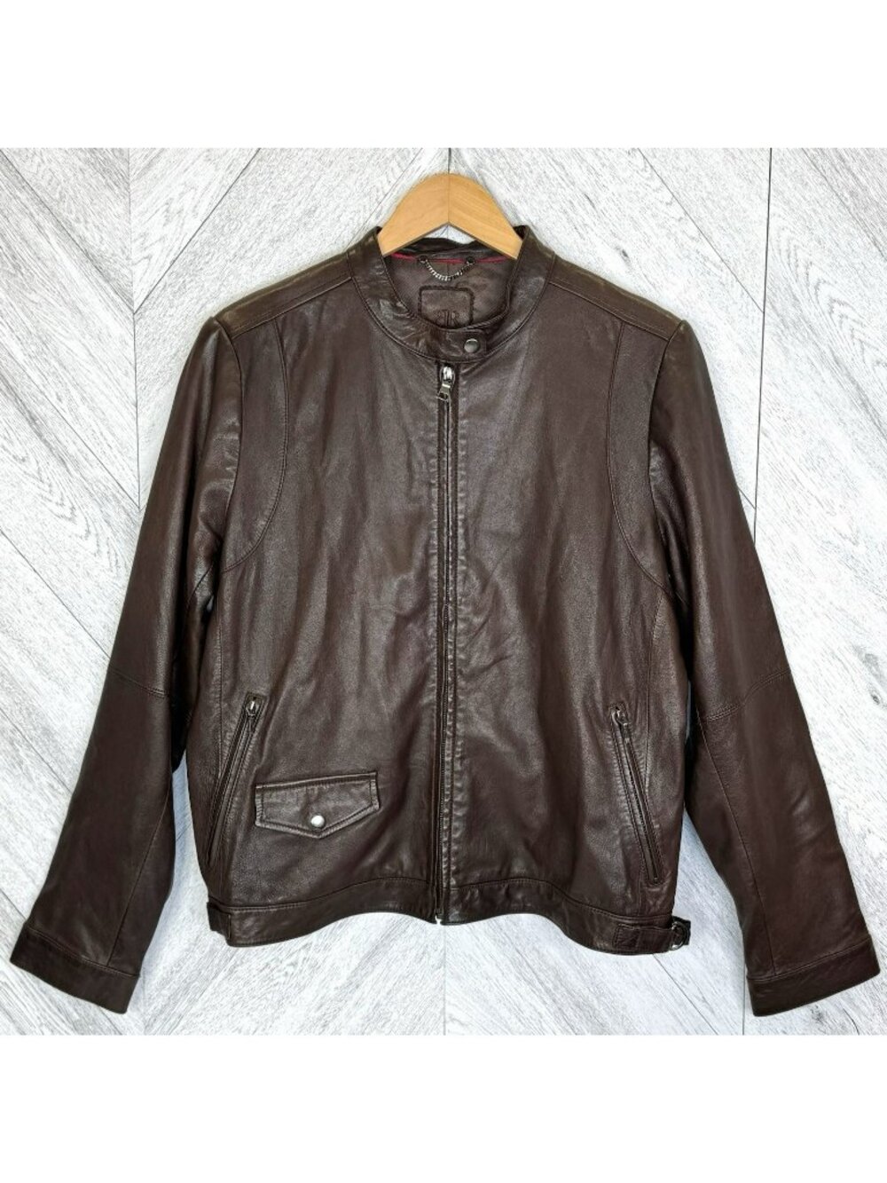 Banana Republic Leather Cafe Racer Moto Biker Jacket Brown Mens XL Buttery Soft!